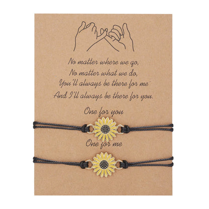 2Pcs New Trendy Cute Wish Sunflower Rainbow Love Black Rope Beads Bracelet for Girl Woman Fashion DIY Jewelry Gift Dropship