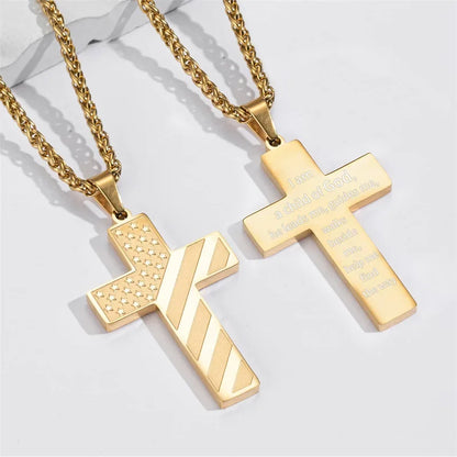 American Flag Cross Necklace for Men – Stainless Steel Christian Patriotic Jewelry