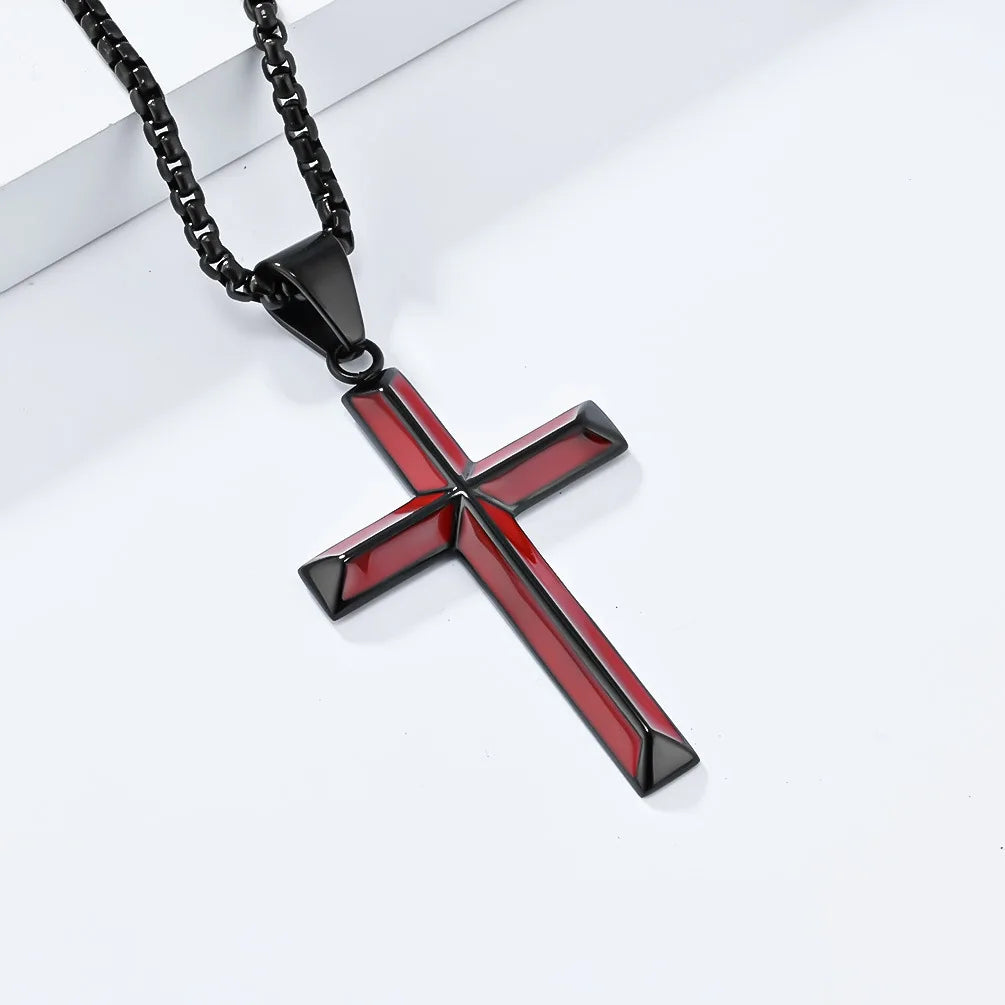 High Quality Stainless Steel Catholic Cross Pendant Unique Christianity Necklace with Oil Drop Charm for Men and Women