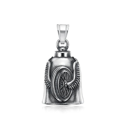 New Stainless Steel Motorcycle Bell Angel Wings Bell Pendant Necklace For Biker Fashion Lucky Amulet Jewelry Gifts Dropshipping
