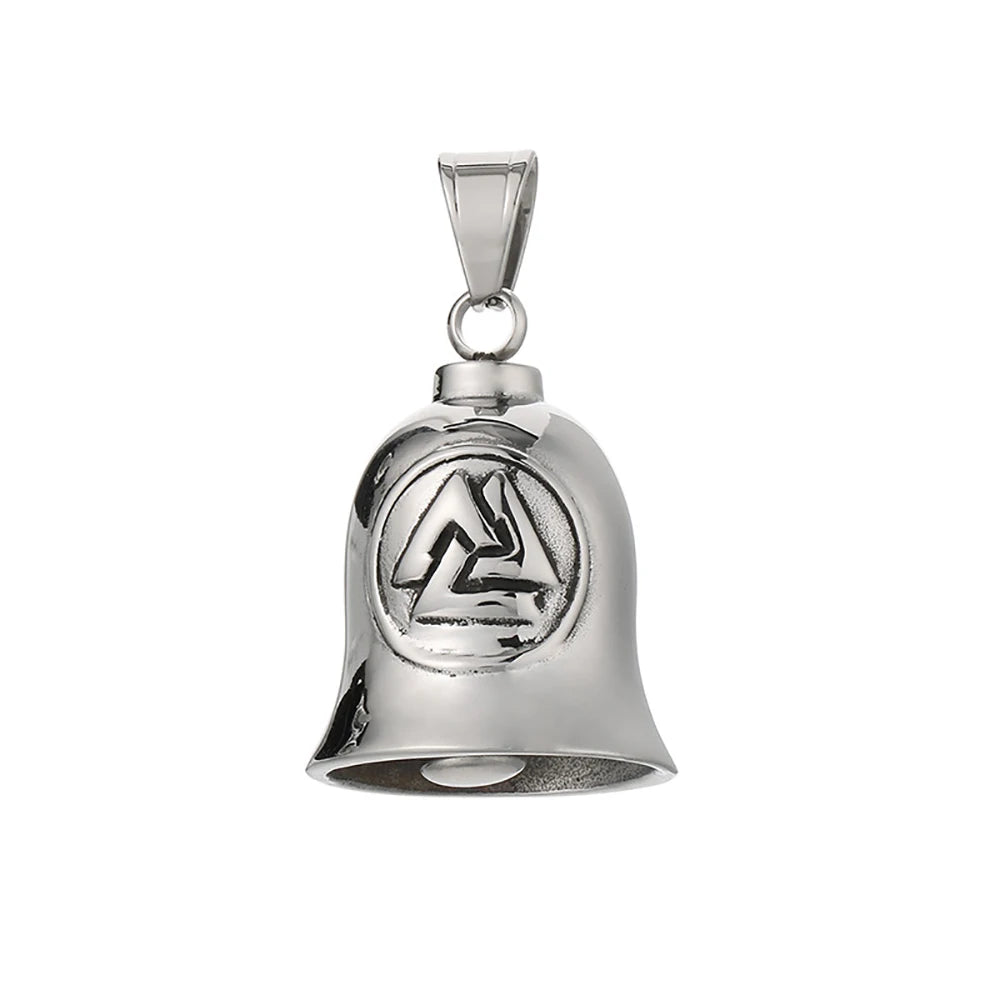 Fashion Cross Guardian Angel Wings Bell Necklace Pendant Men Viking Amulet Stainless Steel Jewelry Accessories (Has bell sound)