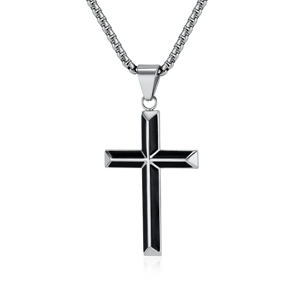 High Quality Stainless Steel Catholic Cross Pendant Unique Christianity Necklace with Oil Drop Charm for Men and Women