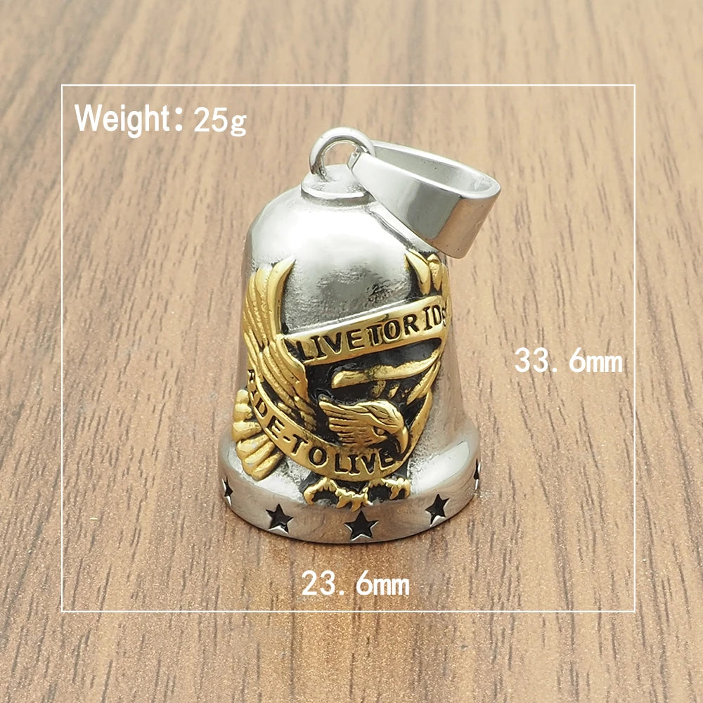 Ride To Live Eagle Necklace 316L Stainless Steel Jewelry Punk Biker Polishing Cool Live To Ride Gold Black Plated Bell Pendant