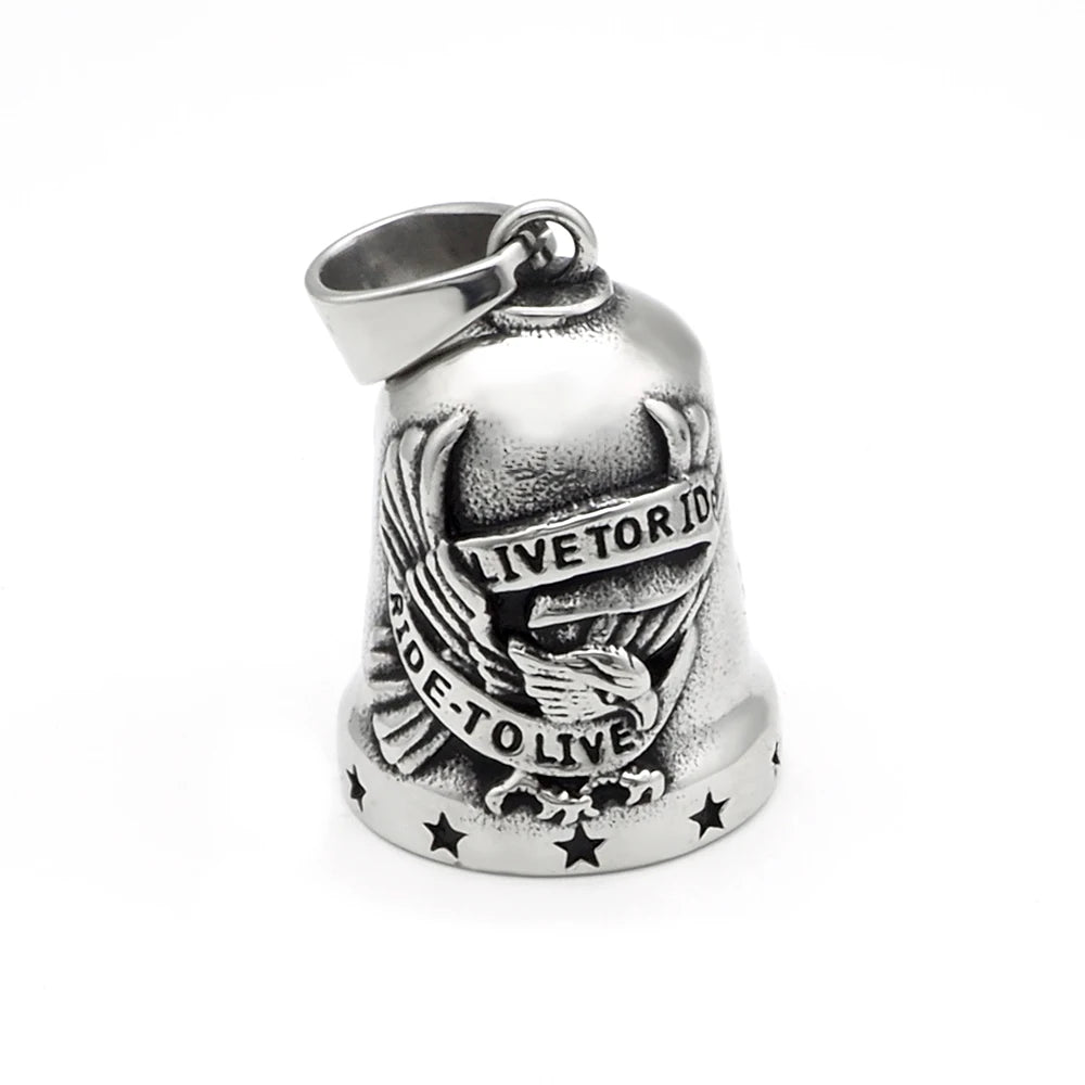 Ride To Live Eagle Necklace 316L Stainless Steel Jewelry Punk Biker Polishing Cool Live To Ride Gold Black Plated Bell Pendant