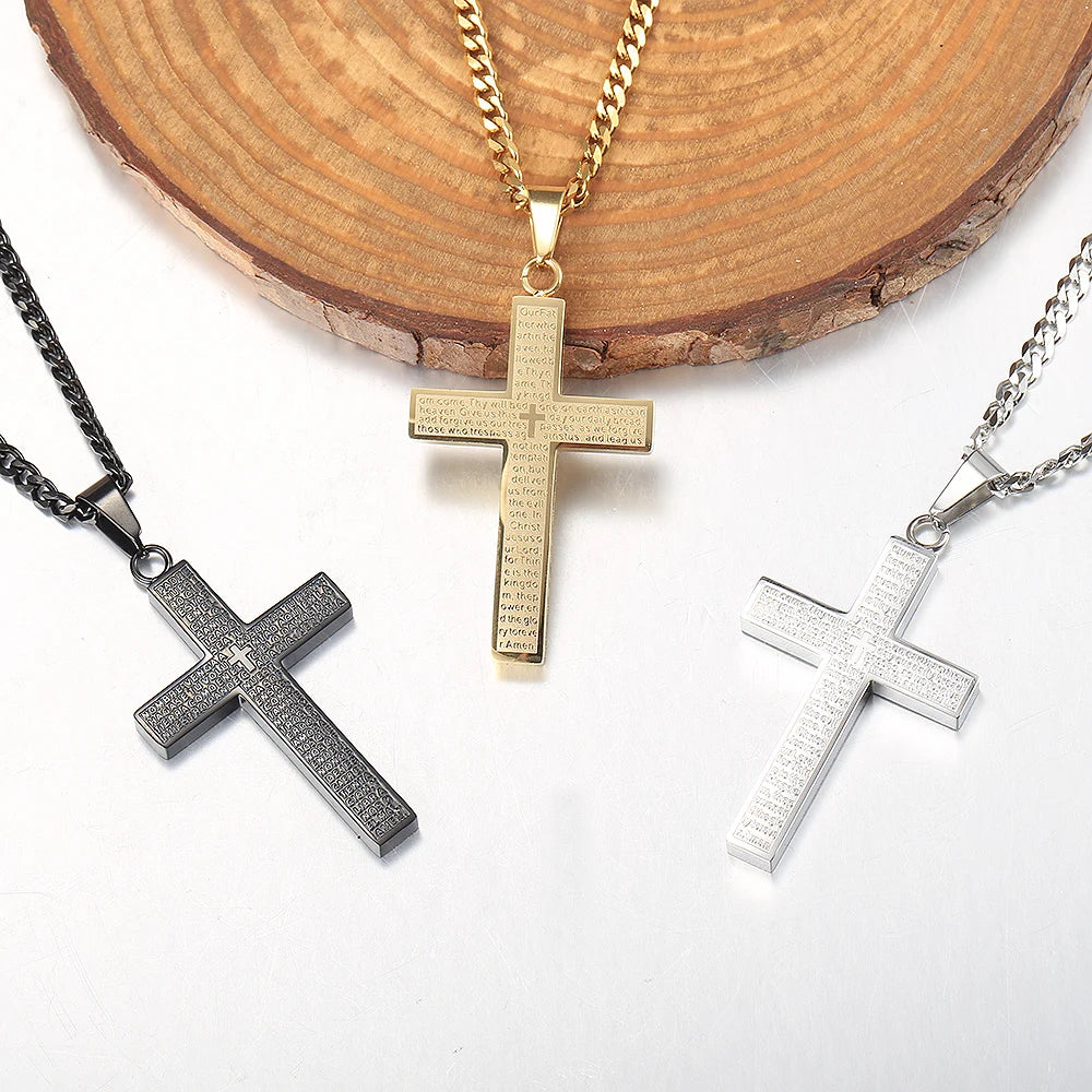 New - Cross Pendant Necklace for Men Women Jesus Christ Necklace Gold Black Silver Color Cuban Chain Religion Jewelry DKP684