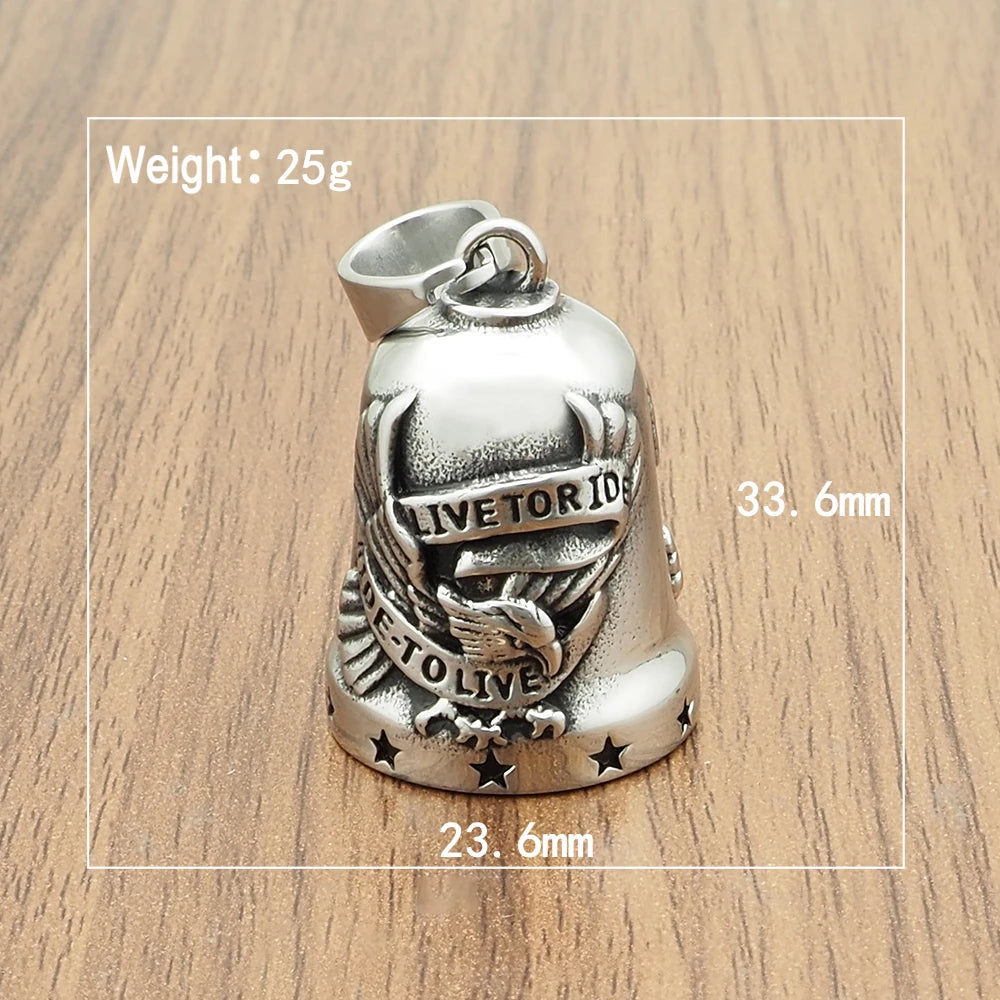 Ride To Live Eagle Necklace 316L Stainless Steel Jewelry Punk Biker Polishing Cool Live To Ride Gold Black Plated Bell Pendant