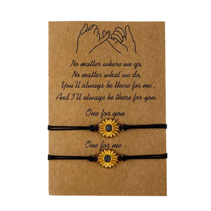 Temperament Black String Sunflower Bracelet for Love and Friendship - Woven Fashion Jewelry for Couples / Friends