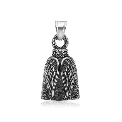 New Stainless Steel Motorcycle Bell Angel Wings Bell Pendant Necklace For Biker Fashion Lucky Amulet Jewelry Gifts Dropshipping