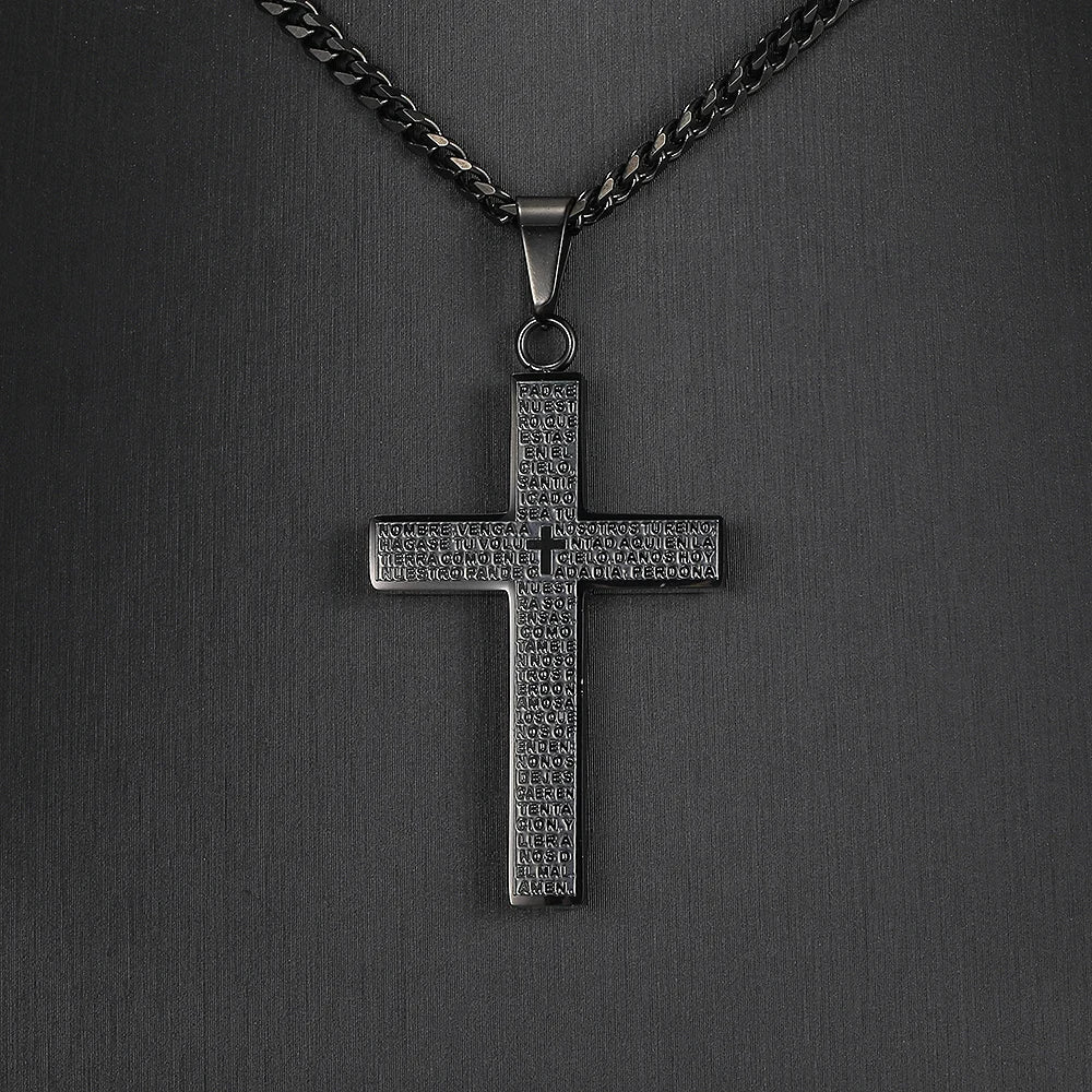 New - Cross Pendant Necklace for Men Women Jesus Christ Necklace Gold Black Silver Color Cuban Chain Religion Jewelry DKP684
