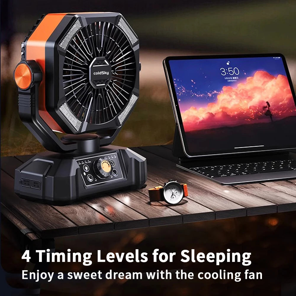 coldSky Camping Fan with 4 LED Lantern 8 Speeds Desk Fan 20000mAh Battery Portable Outdoor Fan for Outdoor Camping and Fishing
