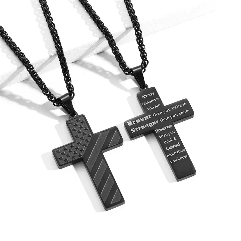American Flag Cross Necklace for Men – Stainless Steel Christian Patriotic Jewelry
