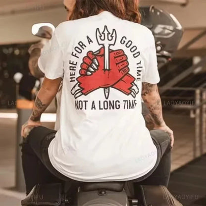 2025 New Summer Biker Drinking Beer Skull Graphic Men's Cotton T-Shirt Punk Rock Streetwear Vintage Halloween Party Casual HOT