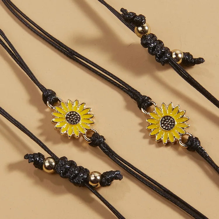 2Pcs New Trendy Cute Wish Sunflower Rainbow Love Black Rope Beads Bracelet for Girl Woman Fashion DIY Jewelry Gift Dropship