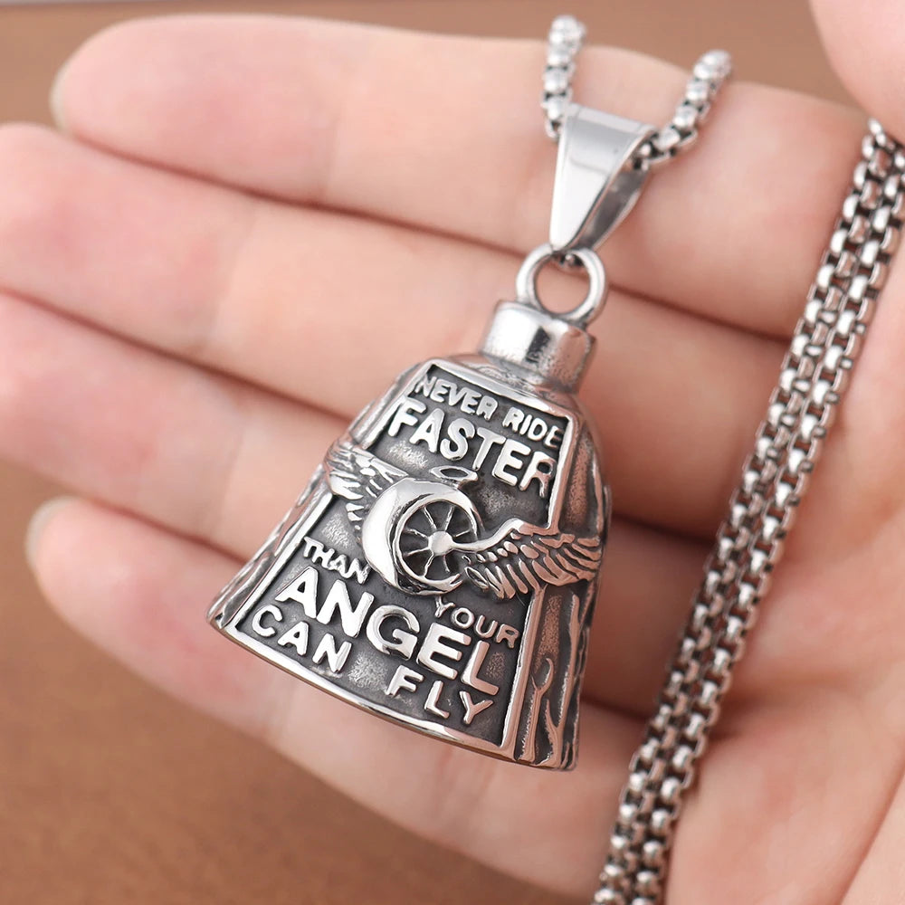 Stainless Steel Motorcycle Bell Pendant Trendy Charm Punk Necklaces For Men Vintage Biker Luck Amulet Jewelry Gifts Wholesale