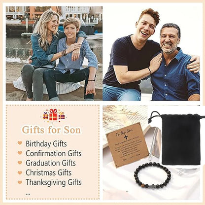 To Boys Gifts Cross Bracelet for Son - Beads Bracelets Birthday Graduation Retirement Christmas Christian Gift for Teens Boys