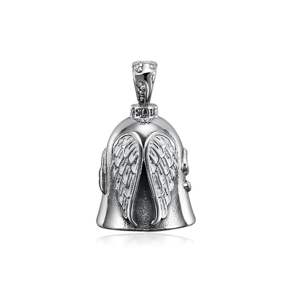 New Stainless Steel Motorcycle Bell Angel Wings Bell Pendant Necklace For Biker Fashion Lucky Amulet Jewelry Gifts Dropshipping