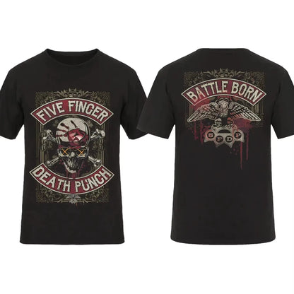 2025 Fashion Men T Shirt Double-sided Biker Skully Black By Five Finger Death Punch T-shirt Graphic Youth Cloth Streetwear S-3XL
