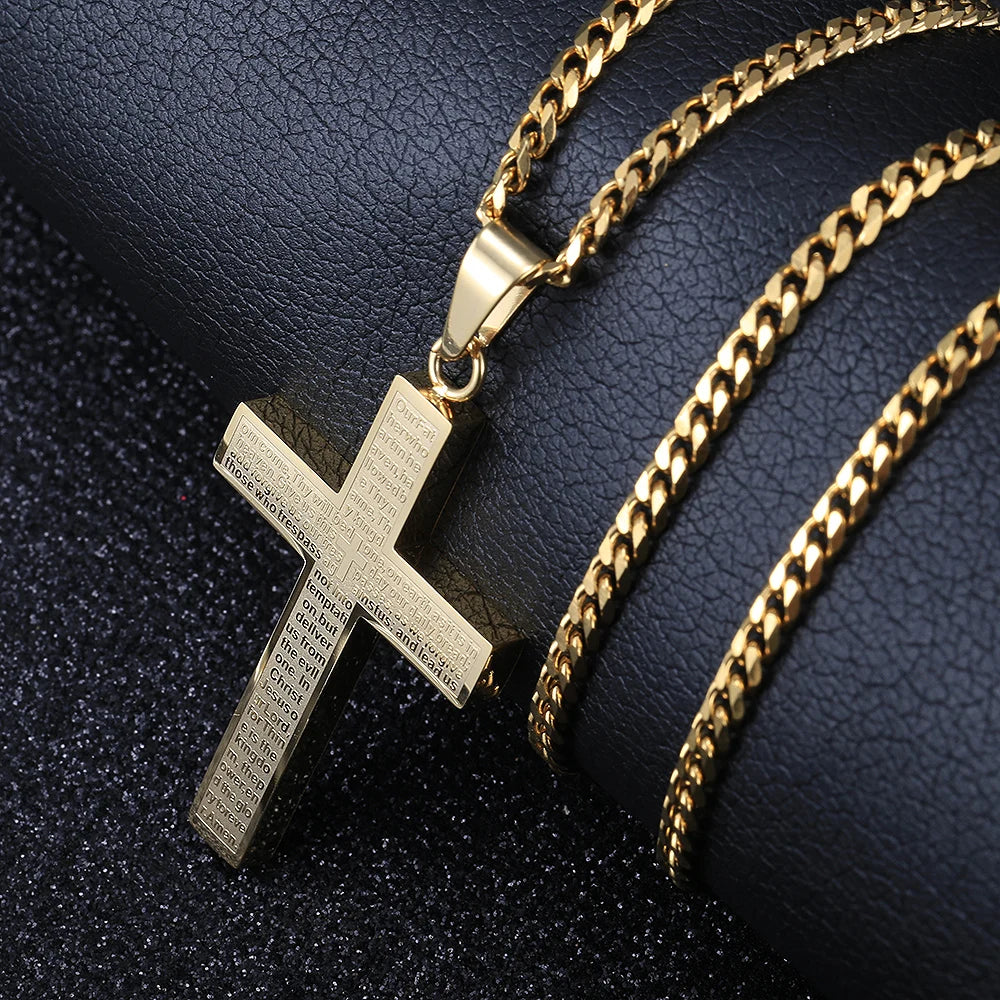 New - Cross Pendant Necklace for Men Women Jesus Christ Necklace Gold Black Silver Color Cuban Chain Religion Jewelry DKP684