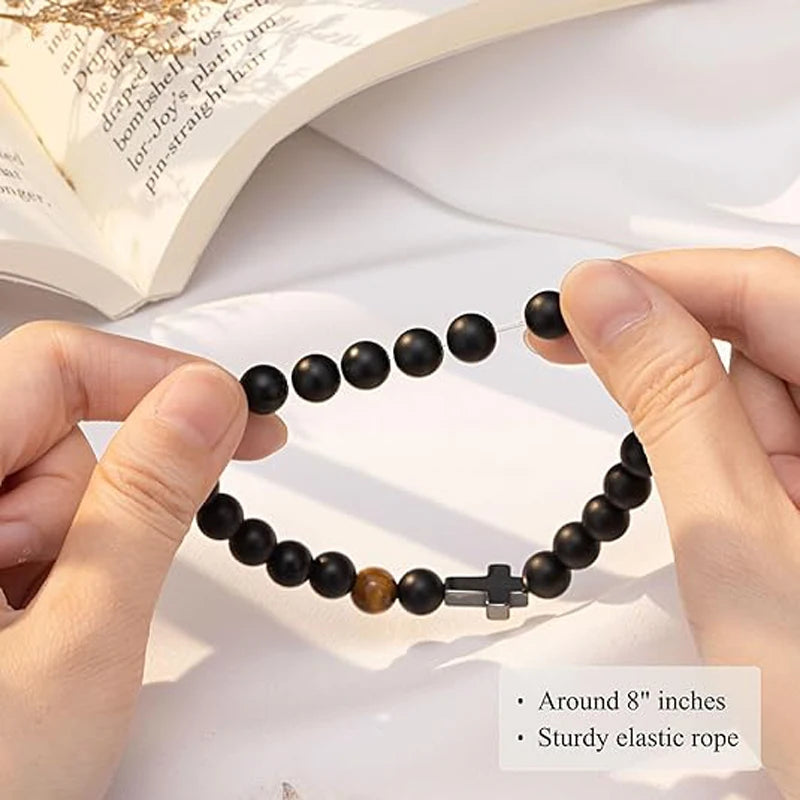 To Boys Gifts Cross Bracelet for Son - Beads Bracelets Birthday Graduation Retirement Christmas Christian Gift for Teens Boys