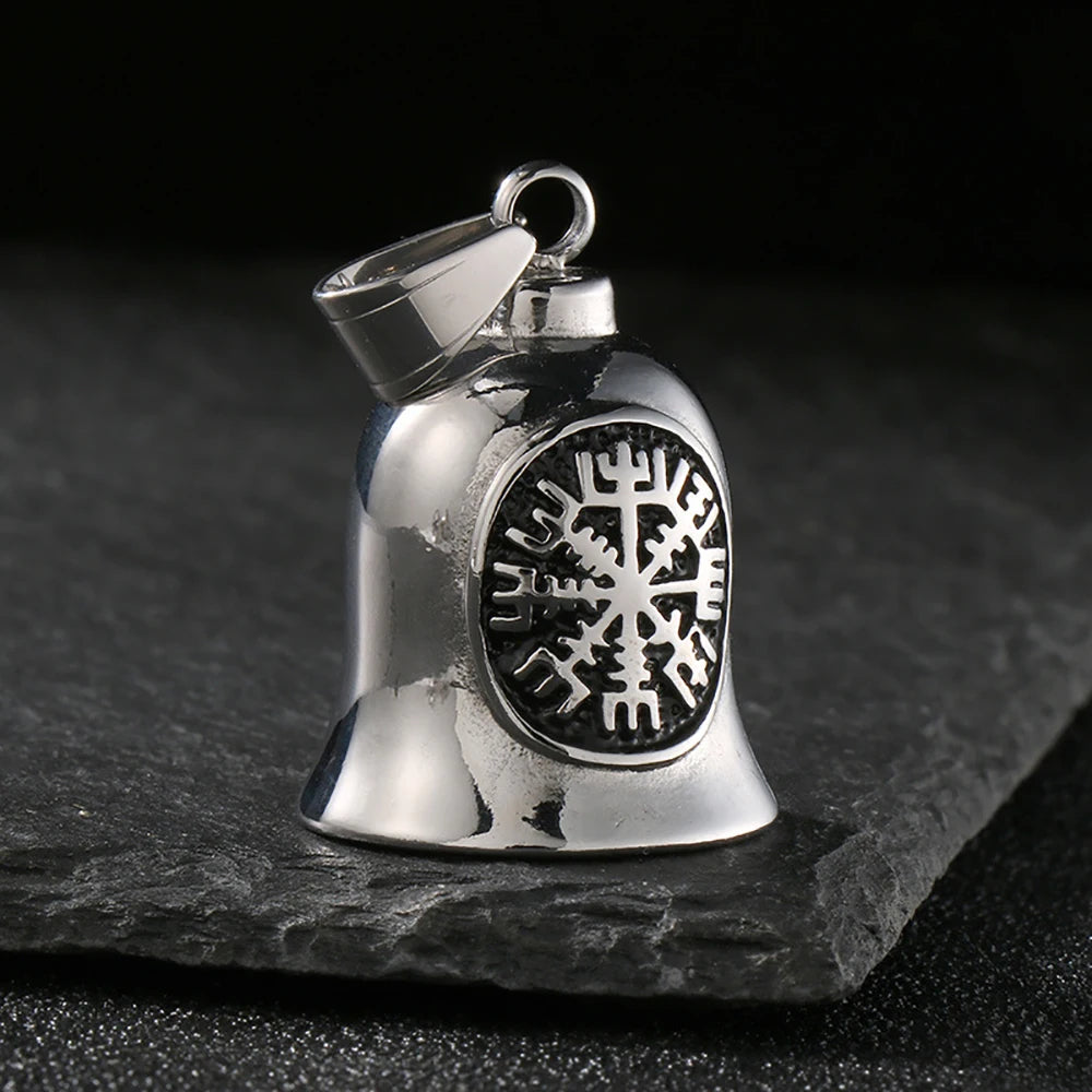 Fashion Cross Guardian Angel Wings Bell Necklace Pendant Men Viking Amulet Stainless Steel Jewelry Accessories (Has bell sound)