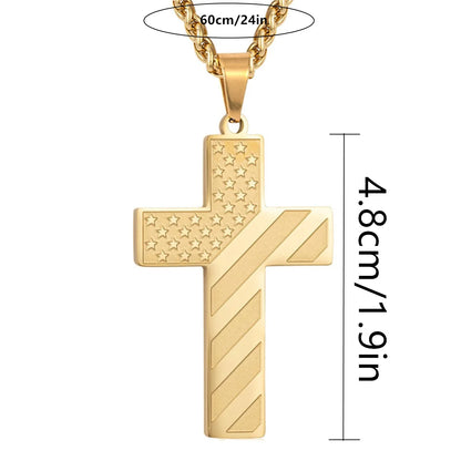 American Flag Cross Necklace for Men – Stainless Steel Christian Patriotic Jewelry