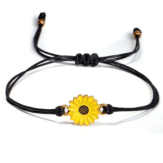 Temperament Black String Sunflower Bracelet for Love and Friendship - Woven Fashion Jewelry for Couples / Friends