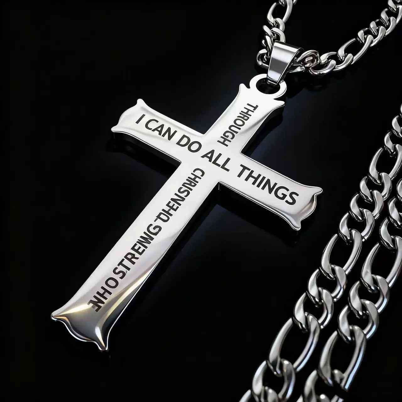 YQ Stainless Steel Cross Chain Necklace Pendant For Men Women Religious Jewelry Accessories