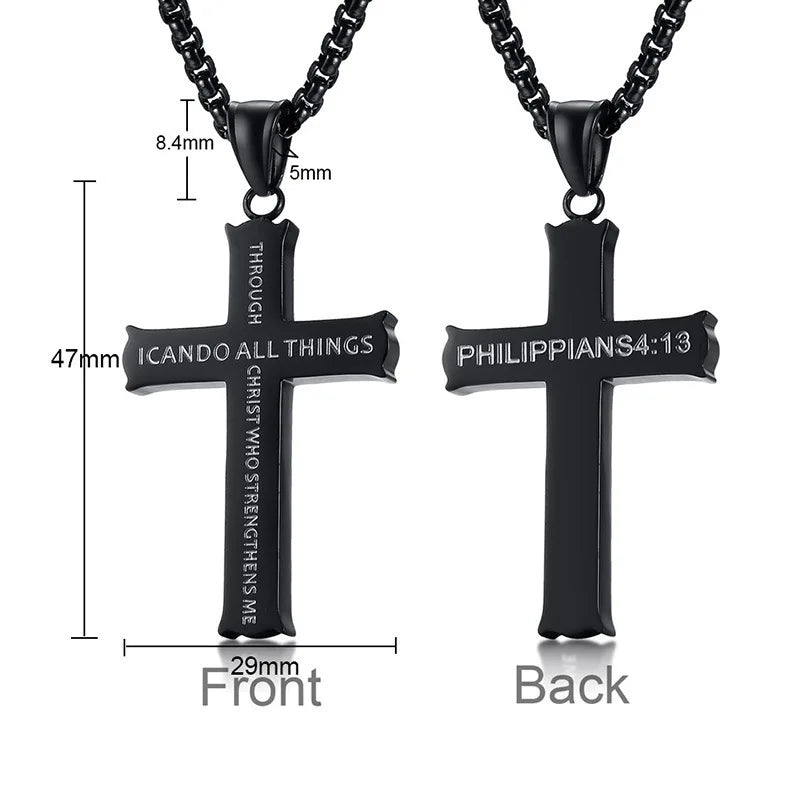 YQ Stainless Steel Cross Chain Necklace Pendant For Men Women Religious Jewelry Accessories