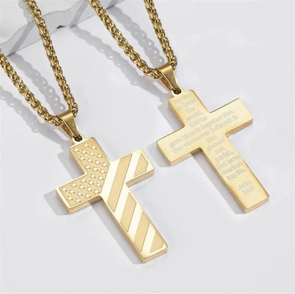 American Flag Cross Necklace for Men – Stainless Steel Christian Patriotic Jewelry