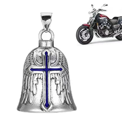 Vintage 3D Design Motorcycle Guardian Bell Retro Wing Design Biker Good Luck Charm Alloy Punk Style Evil Spirit Trap Bell Men