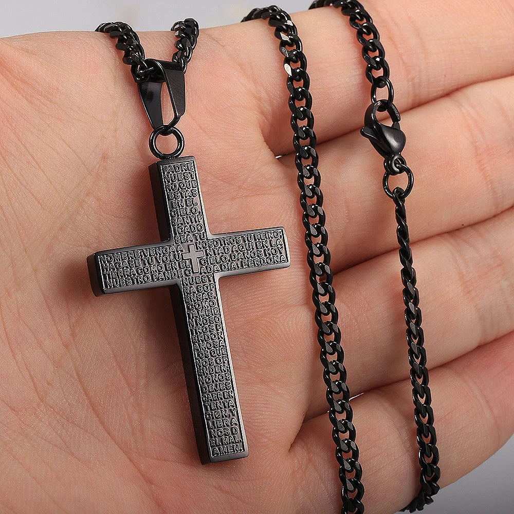 New - Cross Pendant Necklace for Men Women Jesus Christ Necklace Gold Black Silver Color Cuban Chain Religion Jewelry DKP684