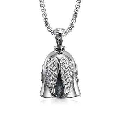 New Stainless Steel Motorcycle Bell Angel Wings Bell Pendant Necklace For Biker Fashion Lucky Amulet Jewelry Gifts Dropshipping