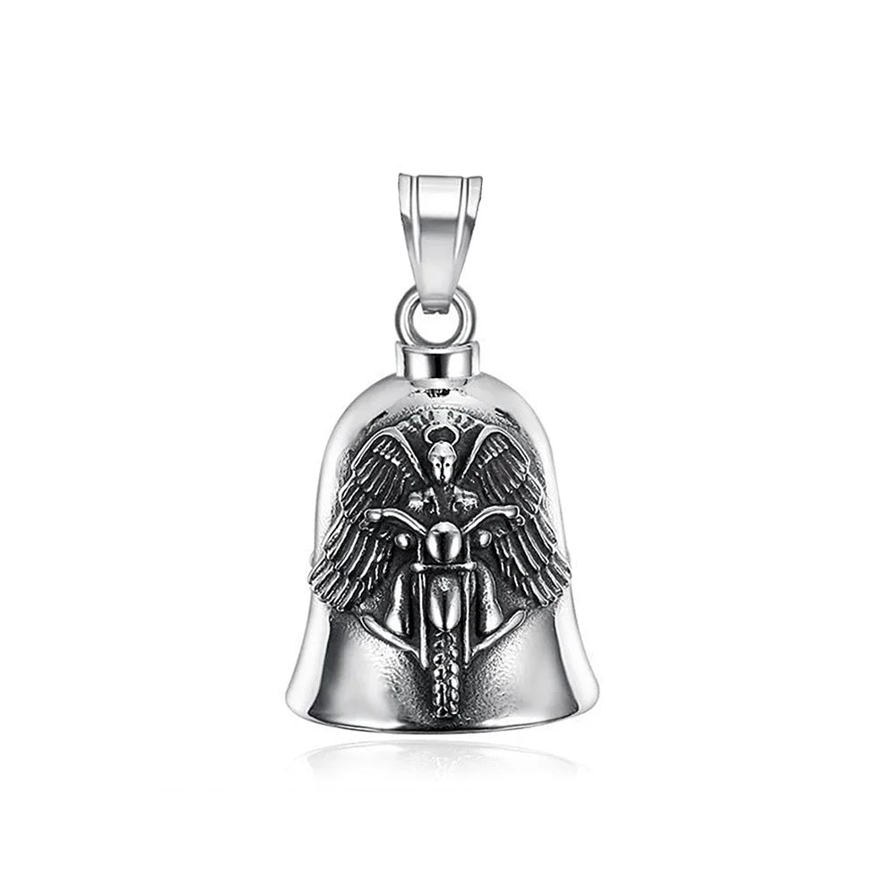 New Stainless Steel Motorcycle Bell Angel Wings Bell Pendant Necklace For Biker Fashion Lucky Amulet Jewelry Gifts Dropshipping