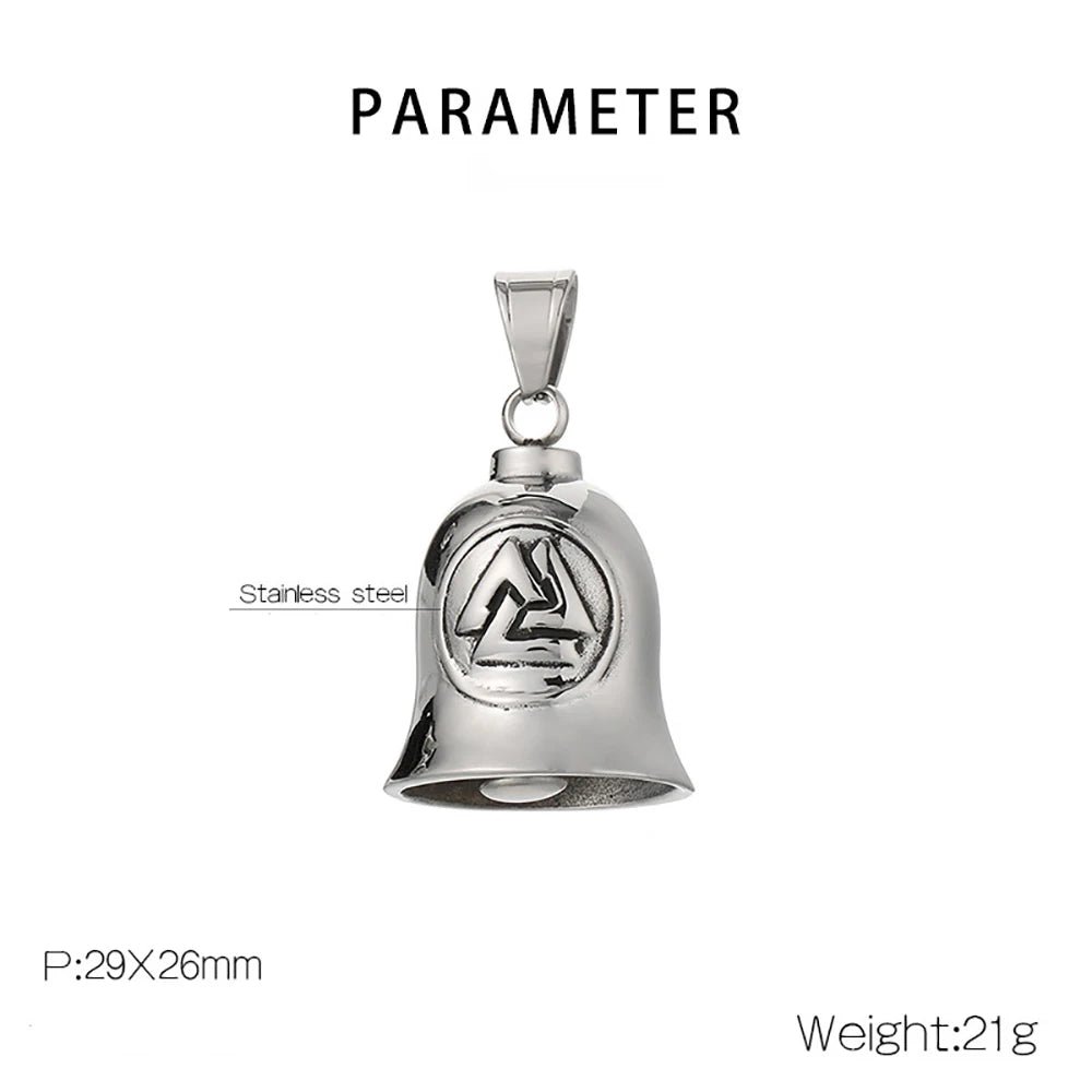 Fashion Cross Guardian Angel Wings Bell Necklace Pendant Men Viking Amulet Stainless Steel Jewelry Accessories (Has bell sound)