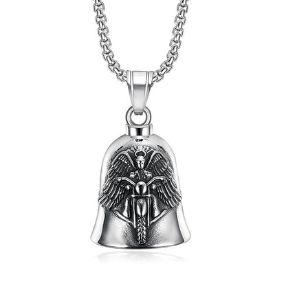New Stainless Steel Motorcycle Bell Angel Wings Bell Pendant Necklace For Biker Fashion Lucky Amulet Jewelry Gifts Dropshipping