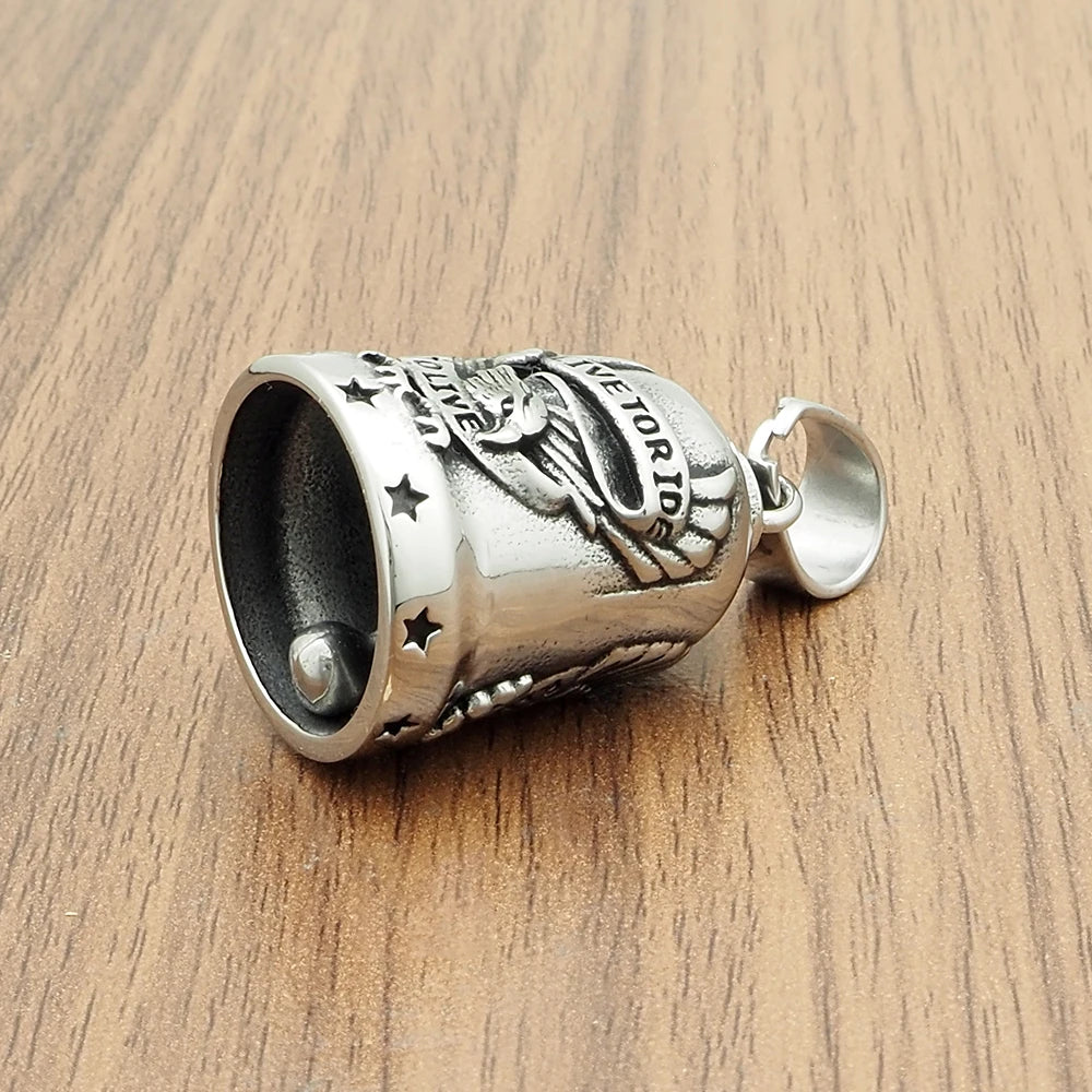 Ride To Live Eagle Necklace 316L Stainless Steel Jewelry Punk Biker Polishing Cool Live To Ride Gold Black Plated Bell Pendant