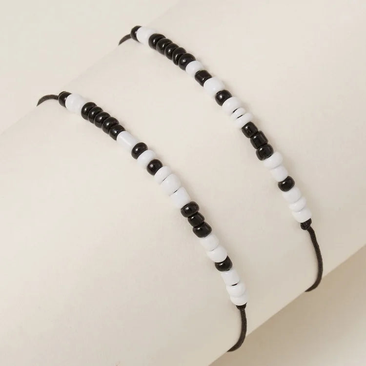 2Pcs New Trendy Cute Wish Sunflower Rainbow Love Black Rope Beads Bracelet for Girl Woman Fashion DIY Jewelry Gift Dropship