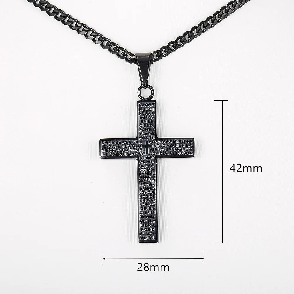 New - Cross Pendant Necklace for Men Women Jesus Christ Necklace Gold Black Silver Color Cuban Chain Religion Jewelry DKP684