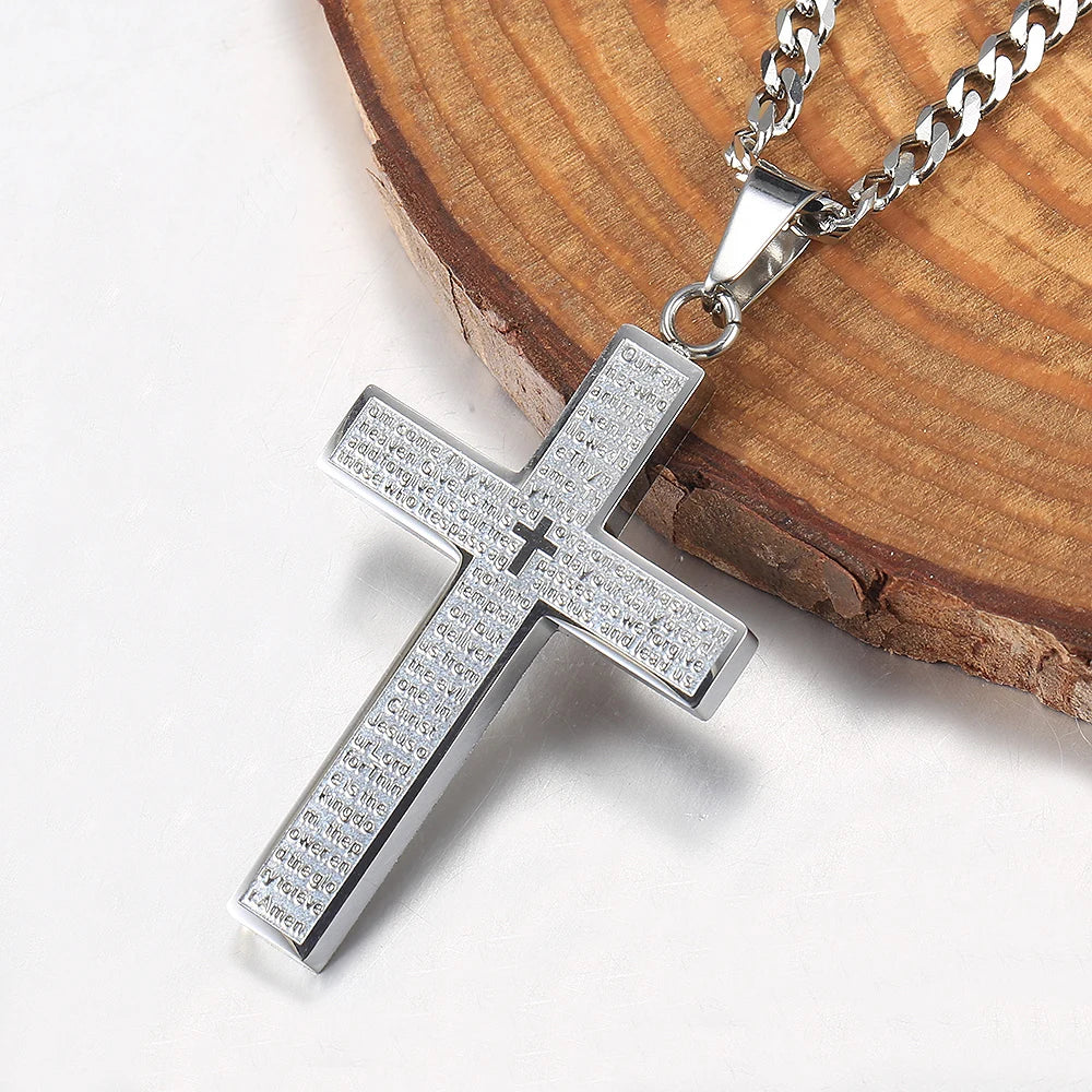 New - Cross Pendant Necklace for Men Women Jesus Christ Necklace Gold Black Silver Color Cuban Chain Religion Jewelry DKP684