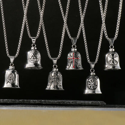 Fashion Cross Guardian Angel Wings Bell Necklace Pendant Men Viking Amulet Stainless Steel Jewelry Accessories (Has bell sound)