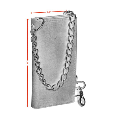 BWC233 DISTRESSED BROWN LEATHER LONG TRI-FOLD BIKER WALLET