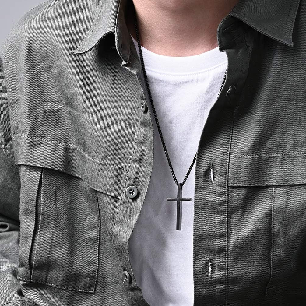 Cross Necklace for Men, Philippians 4:13 Christian Cross Stainless Steel Necklaces for Men