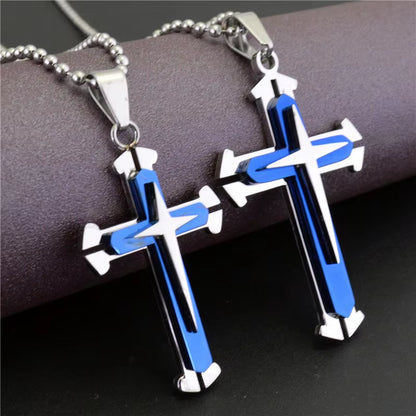 Newest Cross Necklaces Unisex Men Man Blue Black Silver Color Stainless Steel Chain Pendant Necklace