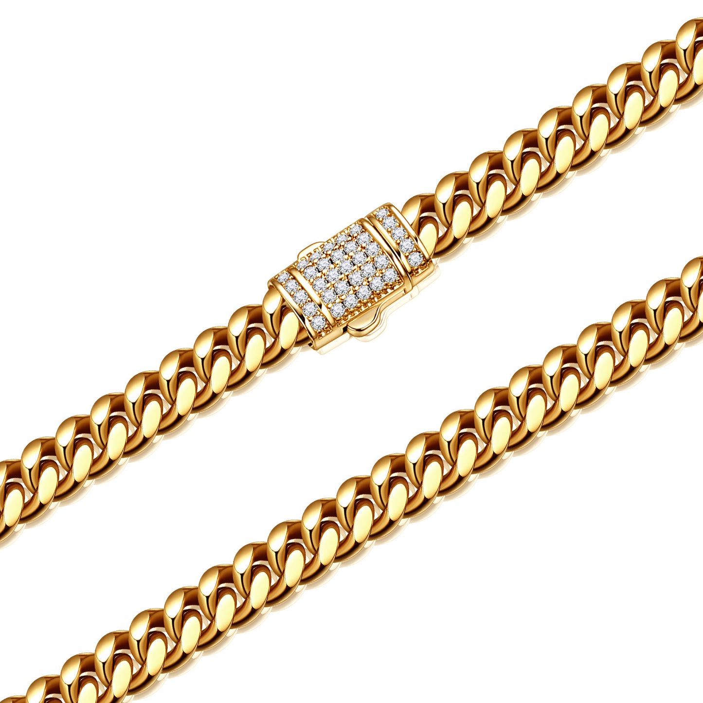 Men's Cuban white micro-inlaid lock encrypted chain JMEZ