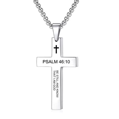 Christian Bible Verse Cross Pendant Necklace Stainless Steel Religious Scripture Prayer Jewelry Gifts