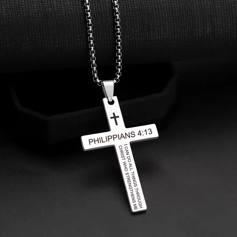 Christian Bible Verse Cross Pendant Necklace Stainless Steel Religious Scripture Prayer Jewelry Gifts