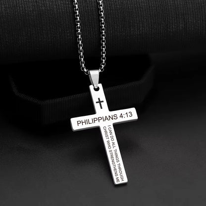 Christian Bible Verse Cross Pendant Necklace Stainless Steel Religious Scripture Prayer Jewelry Gifts