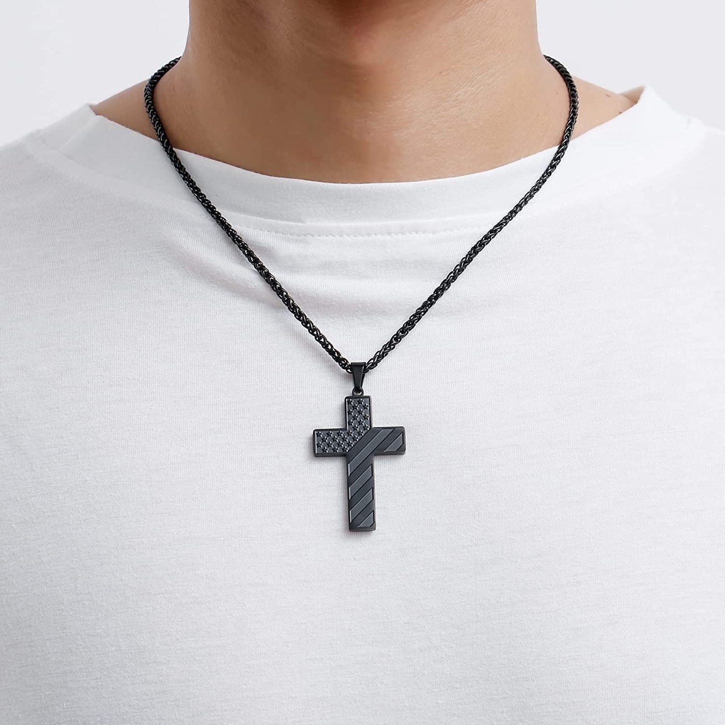 2025 Graduation Gifts for Him Teenages Teen Boyfriend Brother Son Grandson Graduates Black American Flag Cross Necklace Pendant Chain Religious Christian Jewelry Gifts Ideas Age