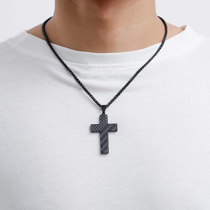 2025 Graduation Gifts for Him Teenages Teen Boyfriend Brother Son Grandson Graduates Black American Flag Cross Necklace Pendant Chain Religious Christian Jewelry Gifts Ideas Age