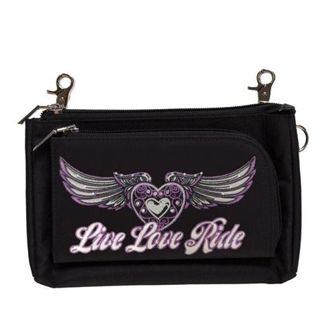 PURPLE Wing Live Love Ride Durable Canvas Hip Purse